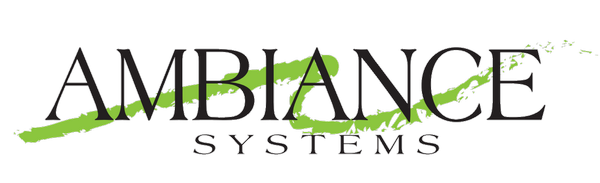 Logo of Ambiance Systems with stylized text and a green brushstroke design in the background.